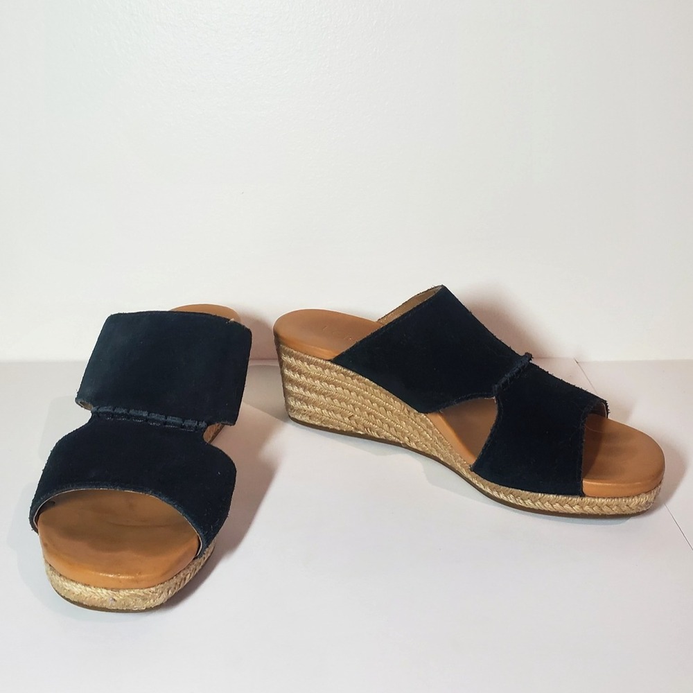UGG Eirene Black Suede Espadrille Wedge Sandals Slide Open Toe Size 7.5 / 38.5